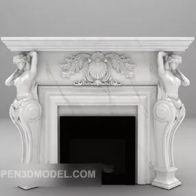 European White Stone Fireplace 3d model