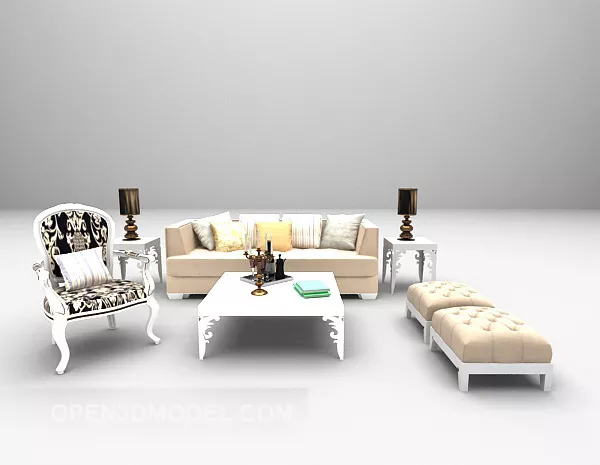 European White Sofa Large Full Sets 3d model European White Sofa Large Full Sets 3d model