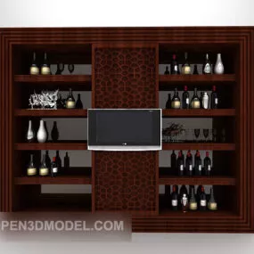 European Brown Wine Cabinet Furniture 3d model