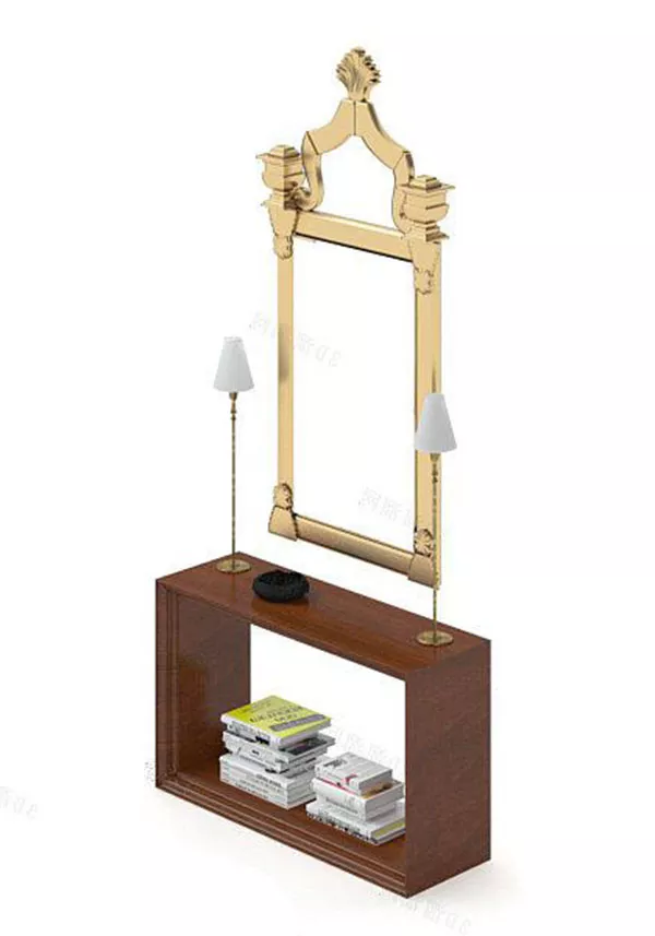 European Wood Self With Mirror 3d model European Wood Self With Mirror 3d model