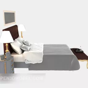 Modern European Wooden Bed 3d model