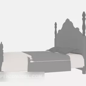 European Wooden Poster Bed 3d model