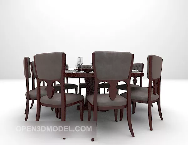 Oak Dining Table Chairs 3d model