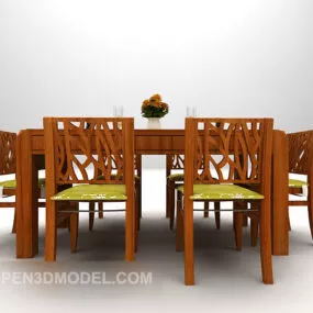 European Home Wooden Dining Table Chair 3d model