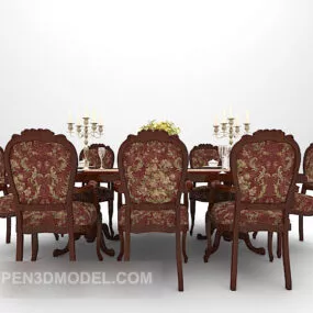 European Retro Wooden Dining Table 3d model
