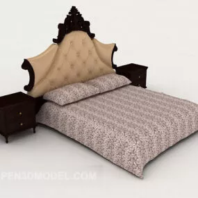 European Wooden Double Bed 3d model