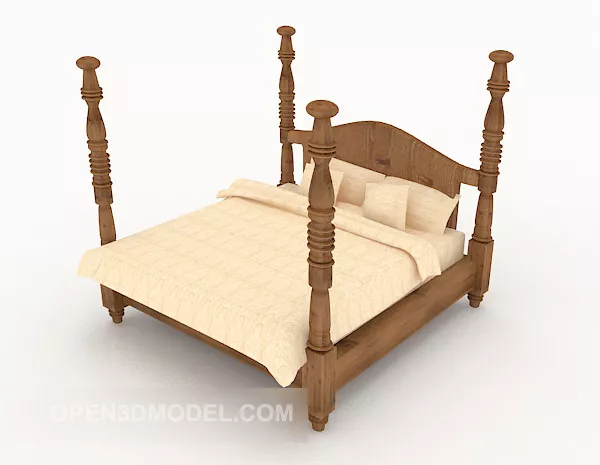 European Wooden Posters Double Bed 3d model European Wooden Posters Double Bed 3d model