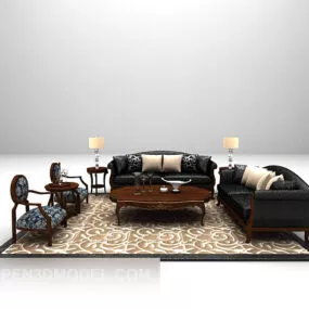 European Style Retro Wooden Sofa 3d model
