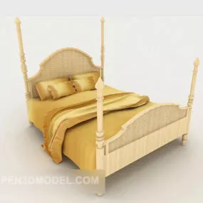 European Yellow Double Bed 3d model