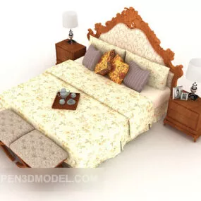 European Yellow Home Double Bed 3d model