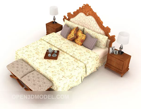 European Yellow Home Double Bed 3d model European Yellow Home Double Bed 3d model