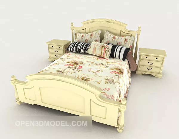European Yellow Patterned Home Double Bed 3d model European Yellow Patterned Home Double Bed 3d model