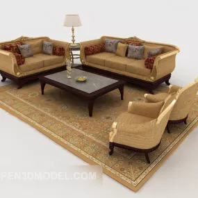 European Yellow Wood Combination Sofa 3d model