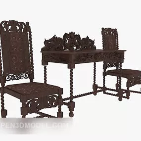 Exquisite Solid Wood Table Chair 3d model