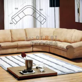 Fabric Sofa Furniture Brown Leather 3d model
