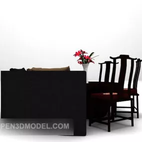 Fabric Sofa Dark Wood 3d model