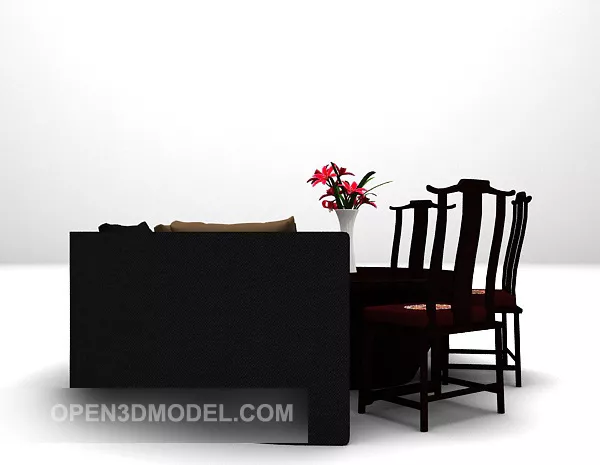 Fabric Sofa Dark Wood 3d model Fabric Sofa Dark Wood 3d model