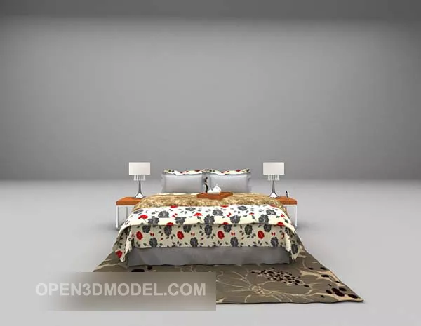 Family Double Bed Pattern Mattress 3d model Family Double Bed Pattern Mattress 3d model