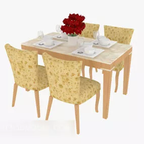 Four-person Solid Wood Dining Table 3d model