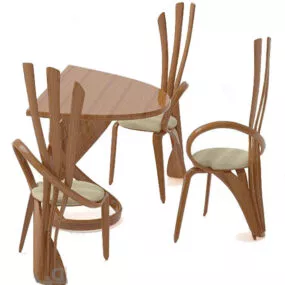 European Wooden Table And Chair 3d model
