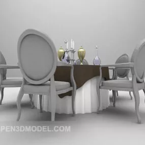 European Vintage Wooden Dining Table 3d model