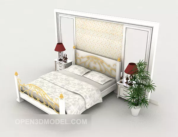 Fresh European Double Bed White Color 3d model Fresh European Double Bed White Color 3d model