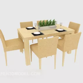 Solid Wood Dining Table And Dining Chair 3d model