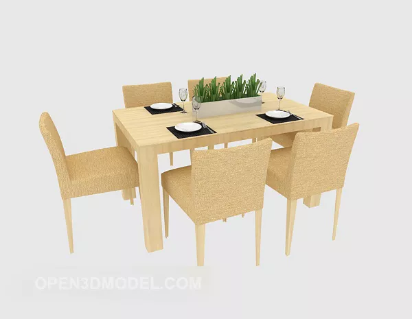 Solid Wood Dining Table And Dining Chair 3d model Solid Wood Dining Table And Dining Chair 3d model