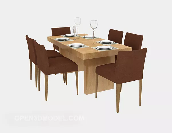 Home Solid Wood Dining Table Chair Set 3d model Home Solid Wood Dining Table Chair Set 3d model
