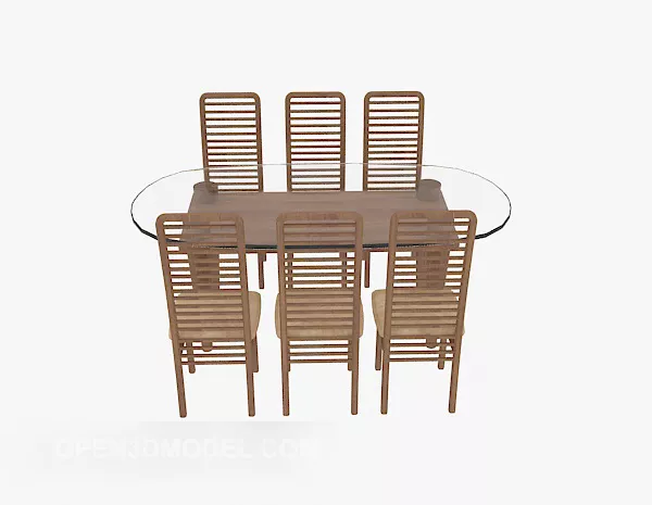 Glass Table Solid Wood Chair Furniture 3d model Glass Table Solid Wood Chair Furniture 3d model