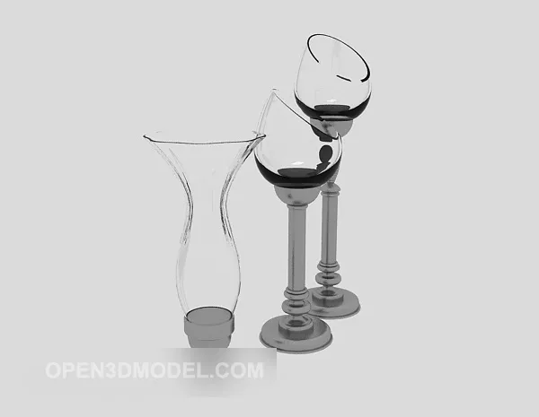 Glassware With Candles Decoration 3d model