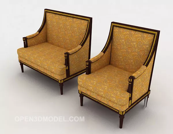 Gold Color European Sofa Stool 3d model Gold Color European Sofa Stool 3d model