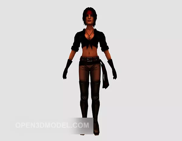 Girl Character With Floor Lamp 3d model