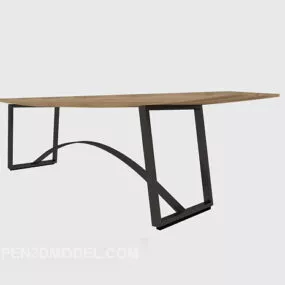 Wood Bench Iron Leg Furniture 3d model