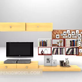 Wood Tv Cabinet With Book Shelves 3d model