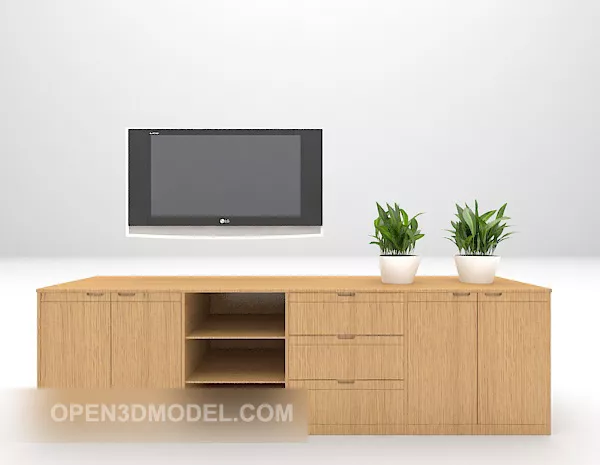 Wooden Cabinet With Wall Tv 3d model Wooden Cabinet With Wall Tv 3d model