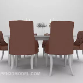 Home Dinning Brown Table Chairs 3d model