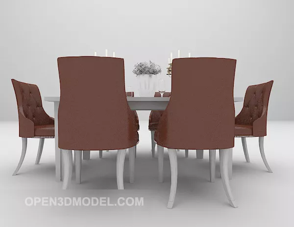 Home Dinning Brown Table Chairs 3d model Home Dinning Brown Table Chairs 3d model
