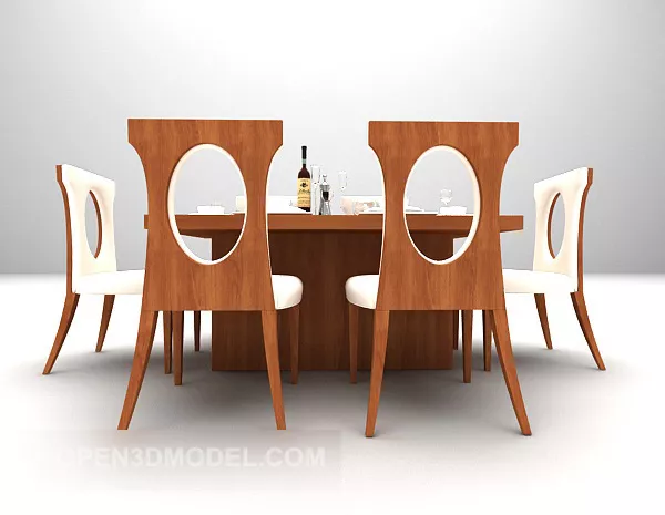 Round Wooden Table With Stylized Chairs 3d model Round Wooden Table With Stylized Chairs 3d model