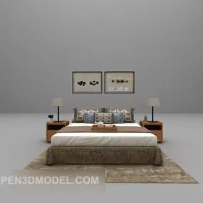 Hotel Furniture Grey Bed With Carpet 3d model