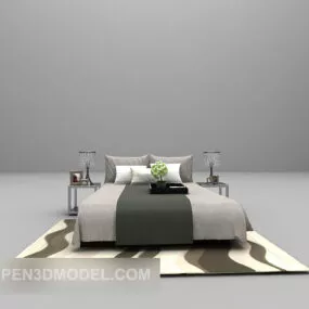 Grey Bed Queen Full Set Furniture 3d model