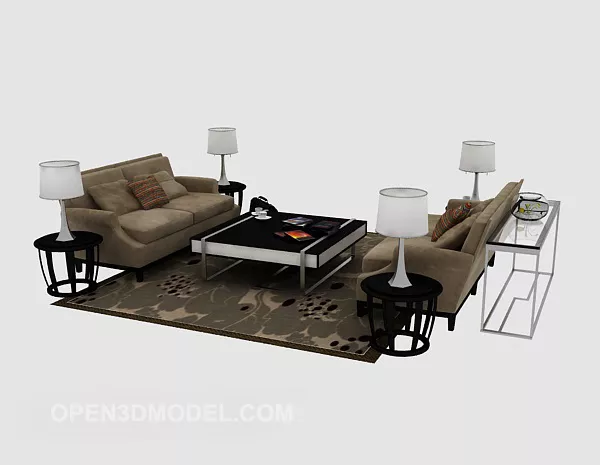 Grey-brown Sofa Sets 3d model Grey-brown Sofa Sets 3d model