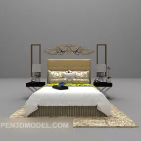 Grey Double Bed Large Full Set Furniture 3d model