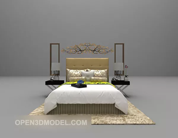 Grey Double Bed Large Full Set Furniture 3d model Grey Double Bed Large Full Set Furniture 3d model