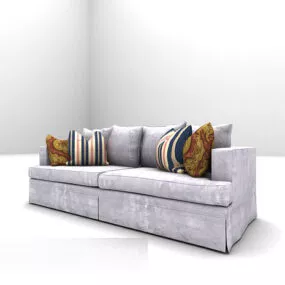 Grey Double Sofa With Pillows Furniture 3d model