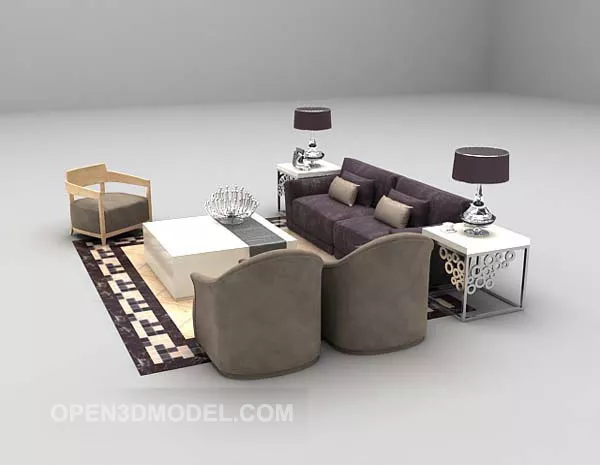 Grey Fabric Sofa Table Lamp With Carpet 3d model Grey Fabric Sofa Table Lamp With Carpet 3d model