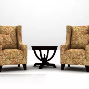 Grey Leather Chair With Wood Table 3d model
