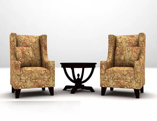 Grey Leather Chair With Wood Table 3d model Grey Leather Chair With Wood Table 3d model