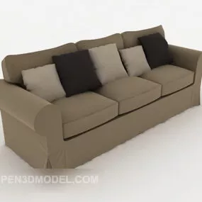 Grey Modern Three-person Sofa 3d model