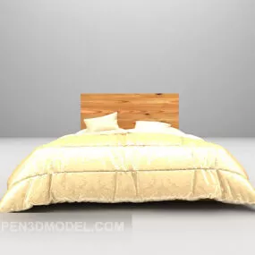 Wood Bed Furniture With Yellow Blanket 3d model